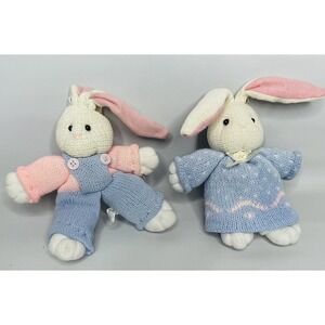 Emrad Creations Bunny Rabbits Plush Stuffed Sweater Small Easter Knit Set of 2